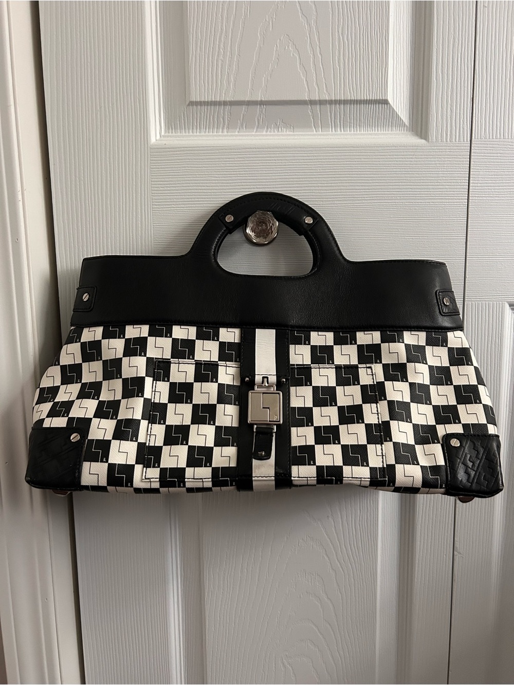 Vintage Y2K L.A.M.B Gwen Stefani Checkered East West Clutch Satchel.